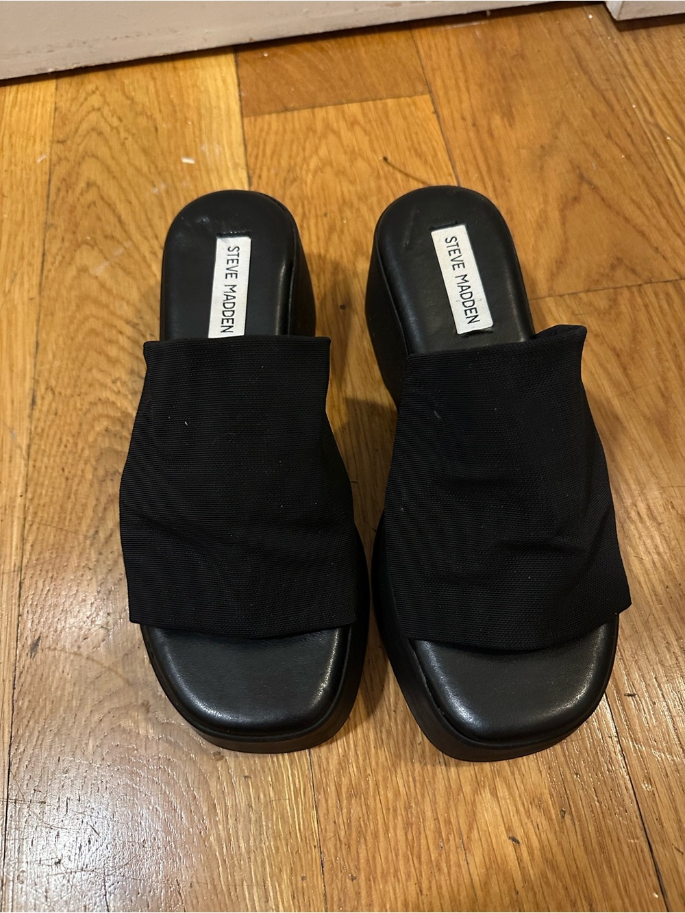 Steve Madden Black Fabric Platform Sandals